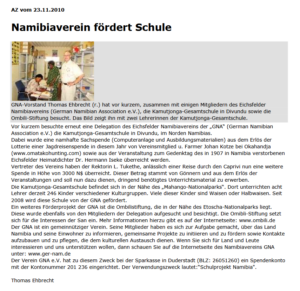 „Allgemeine Zeitung (Namibia)“ am 23.11.2010